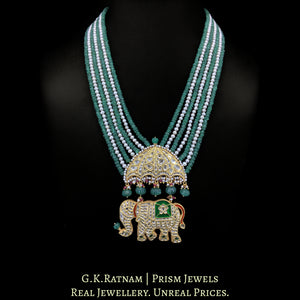 23k Gold and Diamond Polki Pendant Set with Majestic Elephants