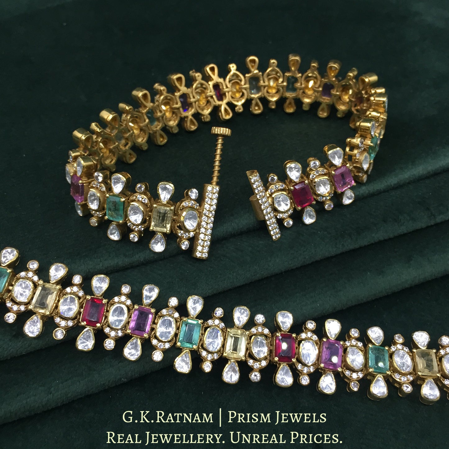 925 Silver Moissanite Bracelet Pair With Multicolor Stones - G. K. Ratnam