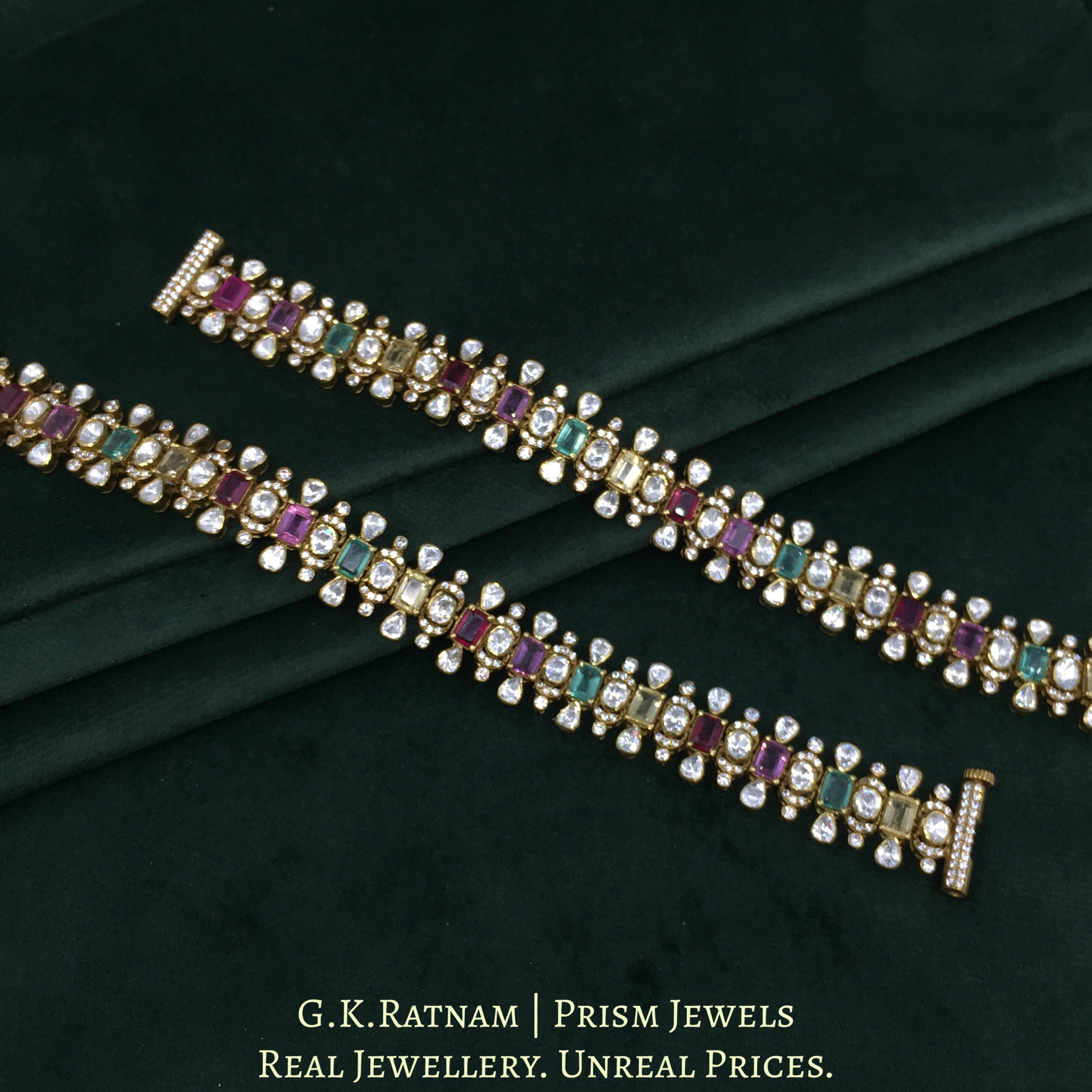 925 Silver Moissanite Bracelet Pair With Multicolor Stones - G. K. Ratnam