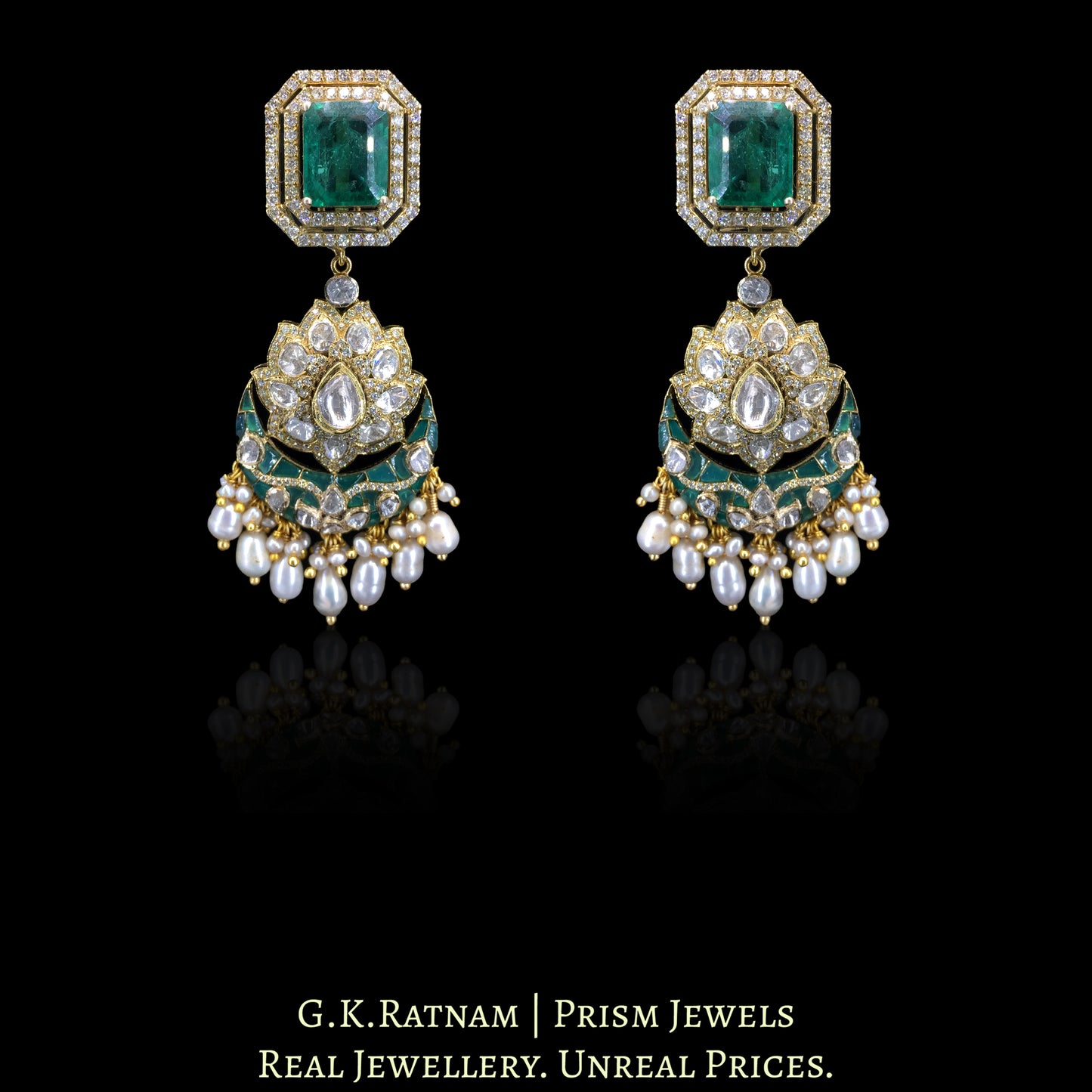 14k Gold and Diamond Polki Open Setting victorian-finish Long Necklace Set with Peacock motifs