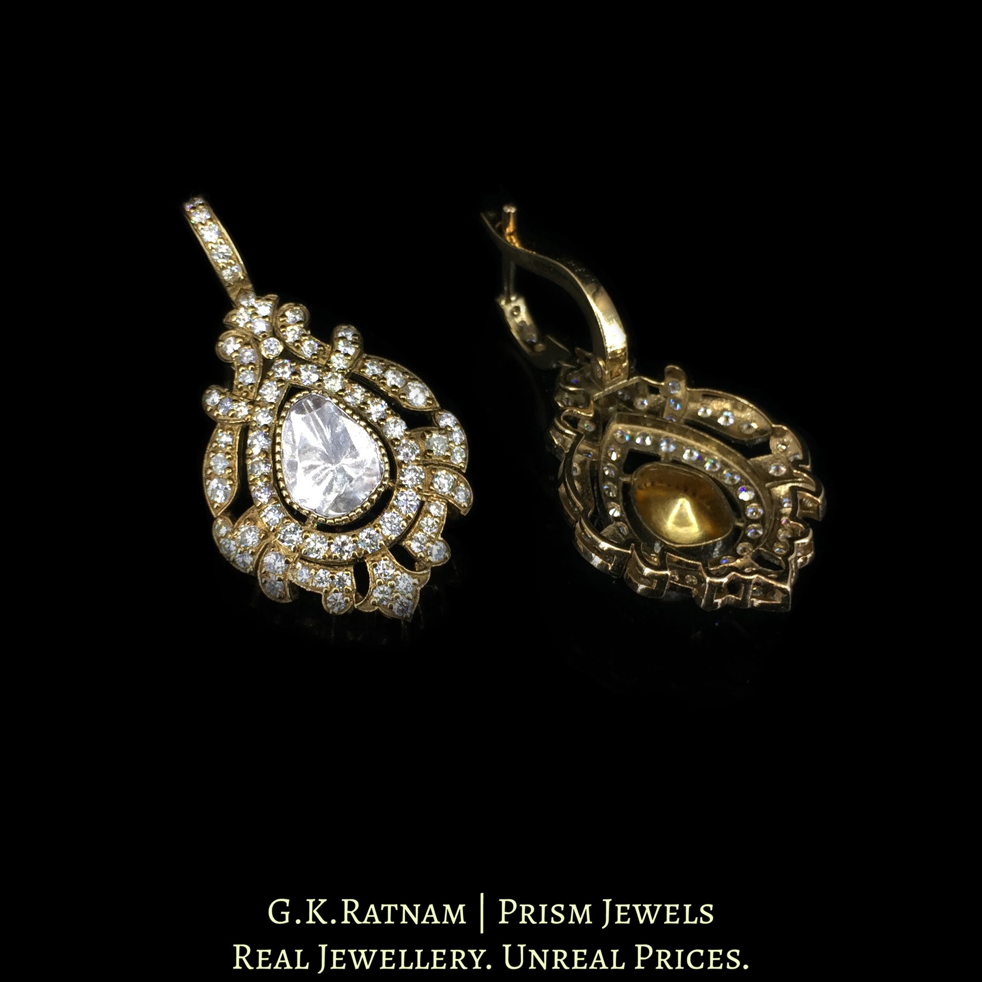14K Gold And Diamond Polki Earrings With Antique Finish - G. K. Ratnam