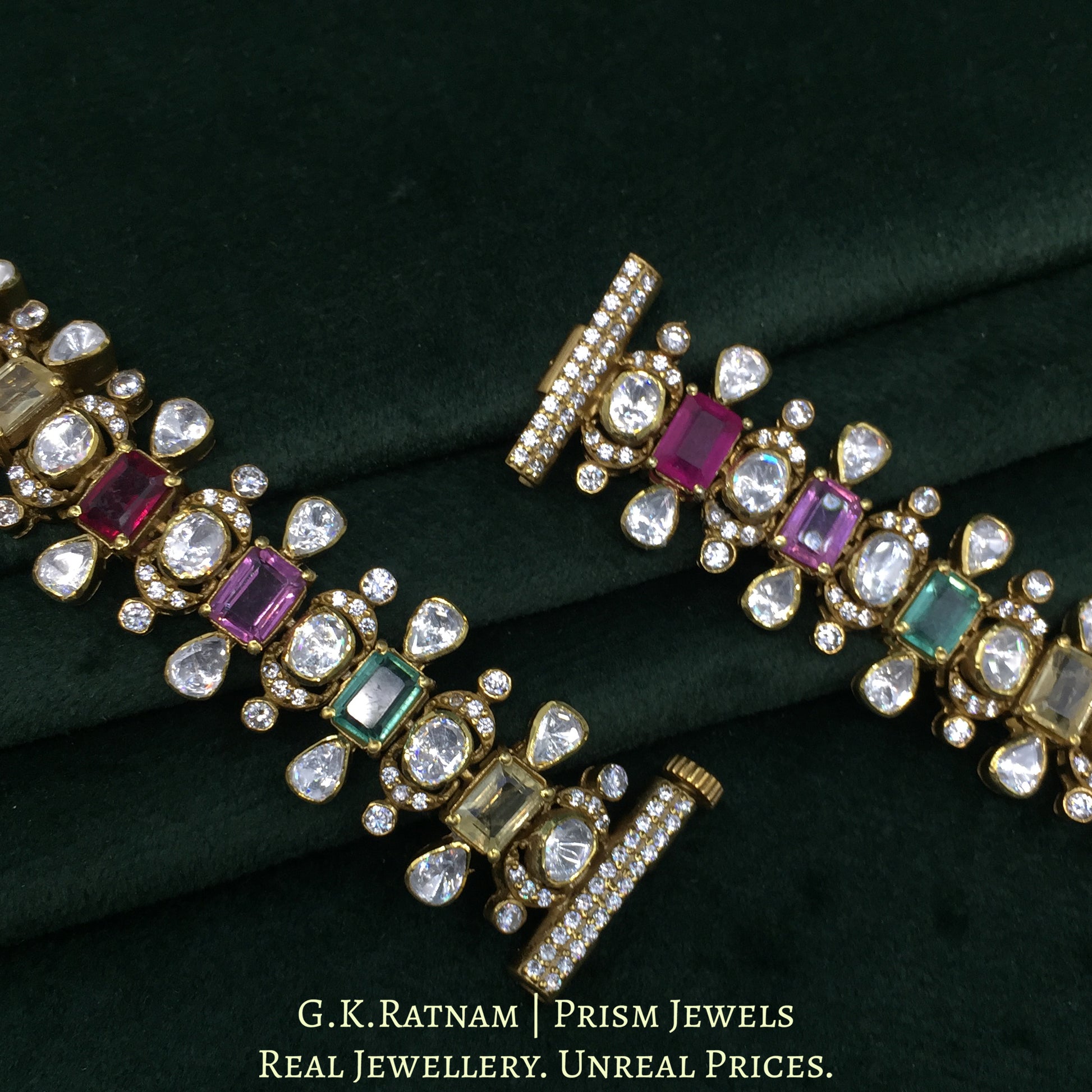 925 Silver Moissanite Bracelet Pair With Multicolor Stones - G. K. Ratnam