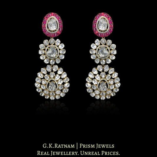 14K Gold And Diamond Polki Open Setting Long Earrings With Rubies - G. K. Ratnam
