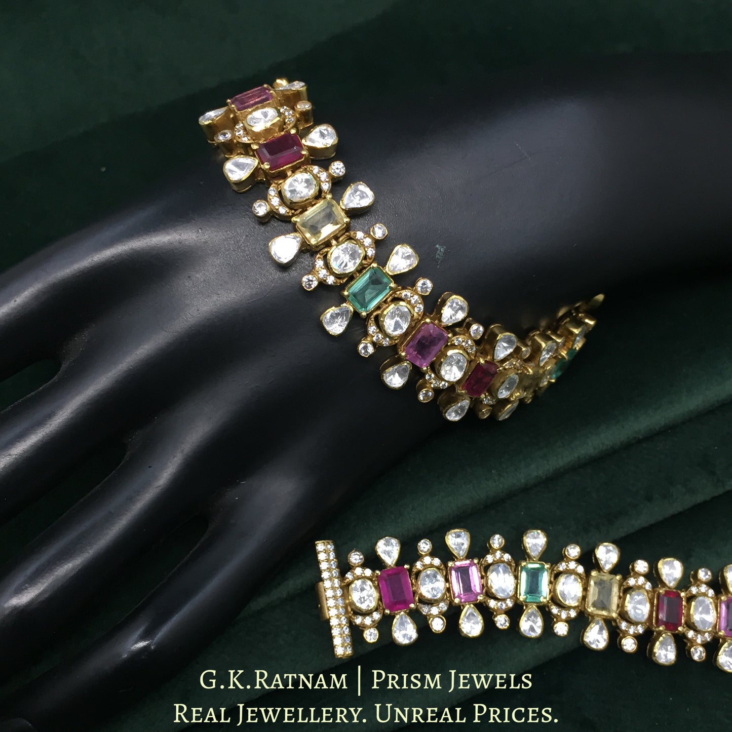 925 Silver Moissanite Bracelet Pair With Multicolor Stones - G. K. Ratnam