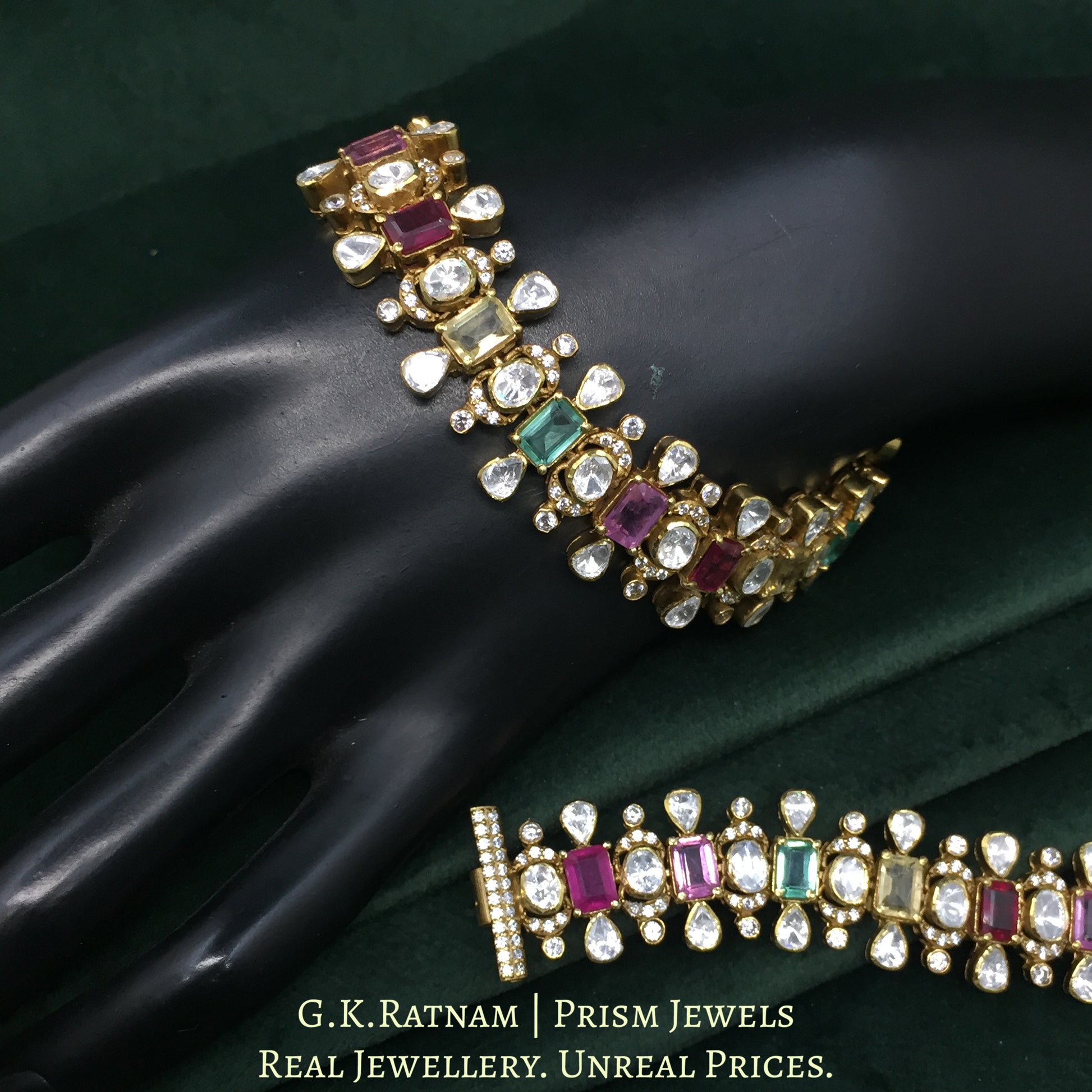 925 Silver Moissanite Bracelet Pair With Multicolor Stones - G. K. Ratnam