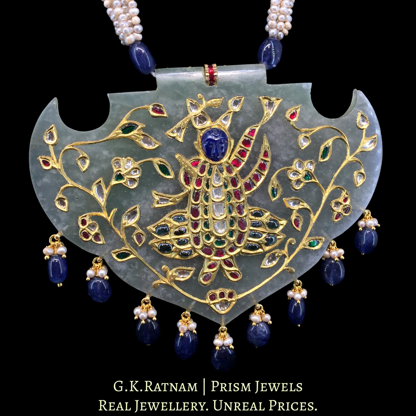 23K Gold And Diamond Polki Shrinath Ji Pendant With Stone - G. K. Ratnam