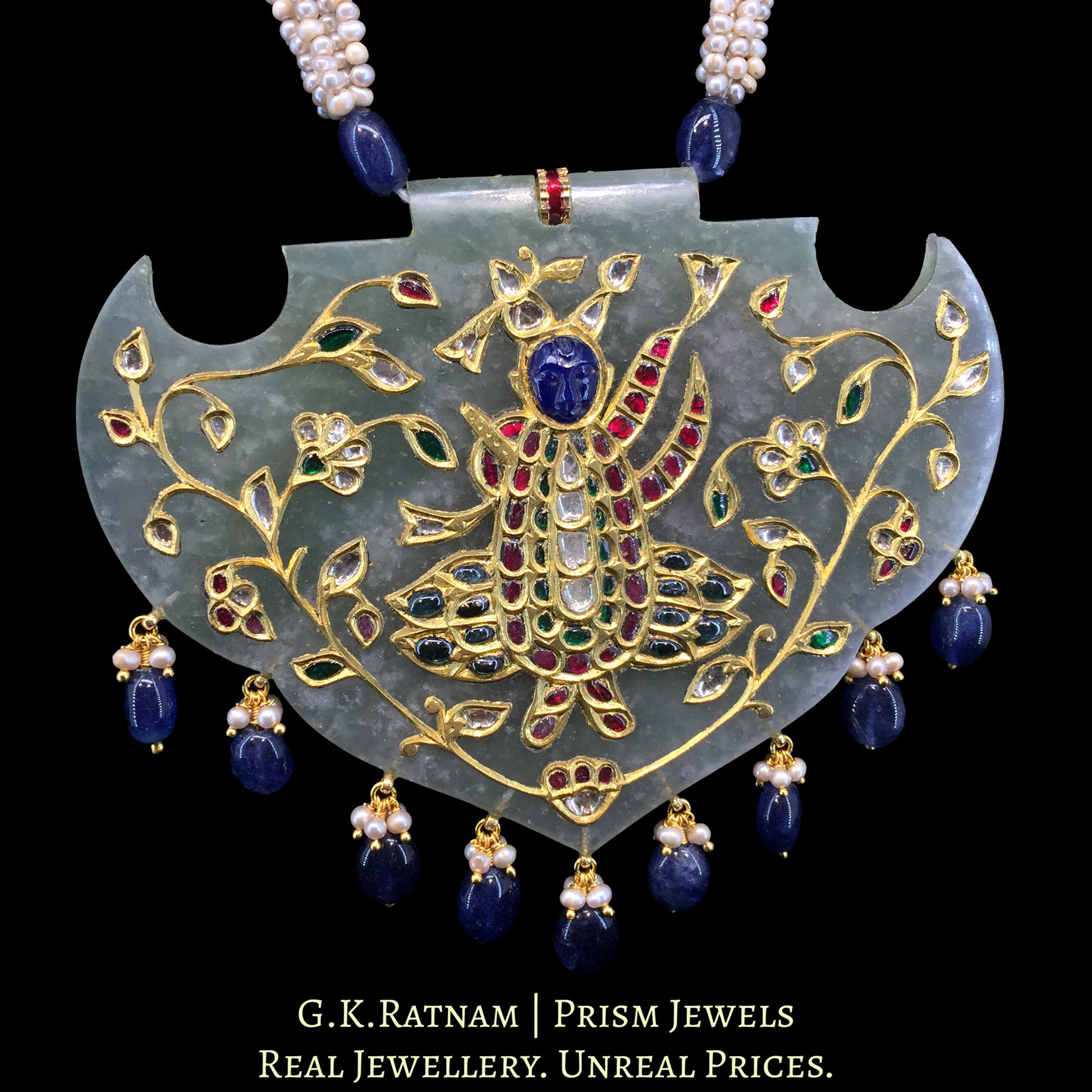 23K Gold And Diamond Polki Shrinath Ji Pendant With Stone - G. K. Ratnam