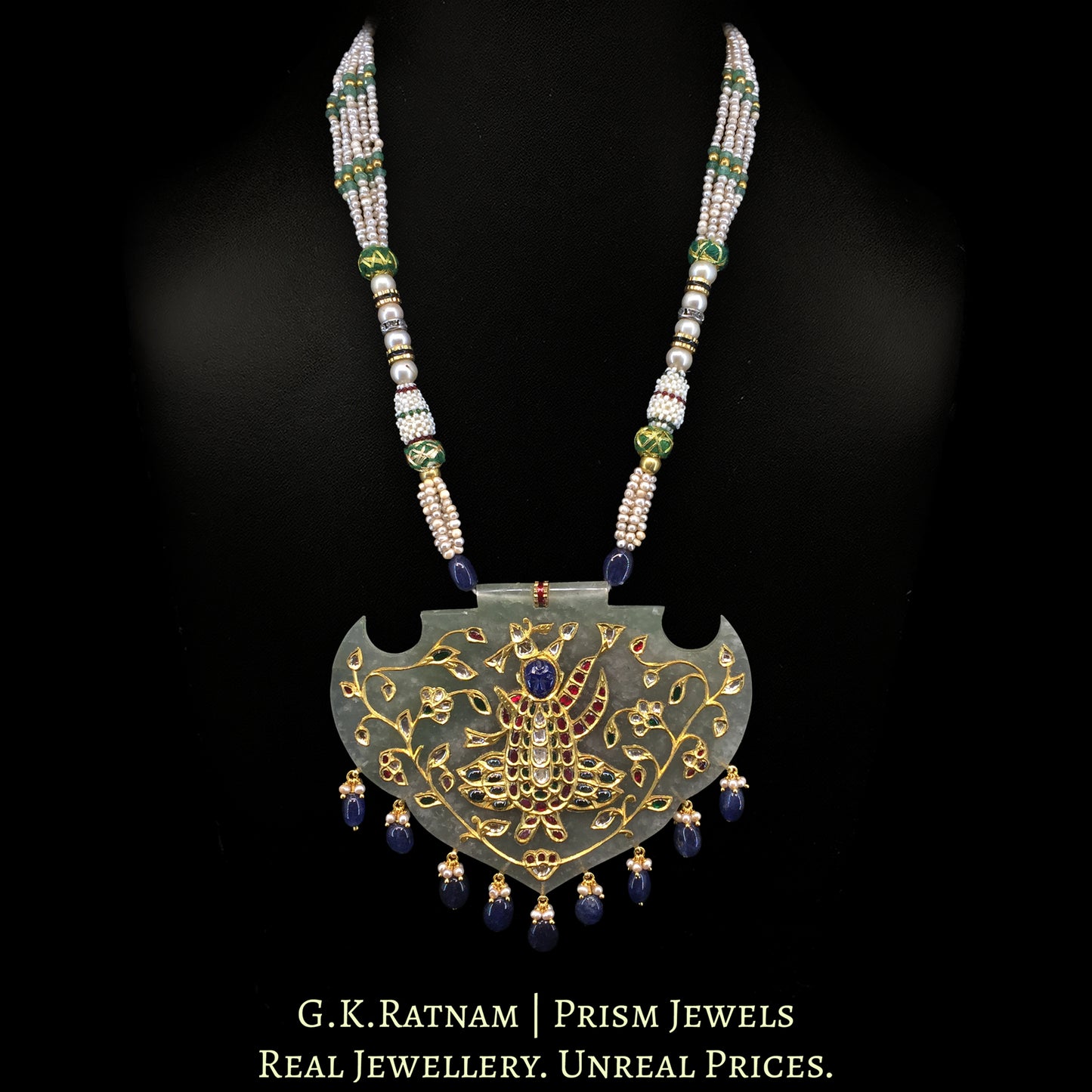 23K Gold And Diamond Polki Shrinath Ji Pendant With Stone - G. K. Ratnam