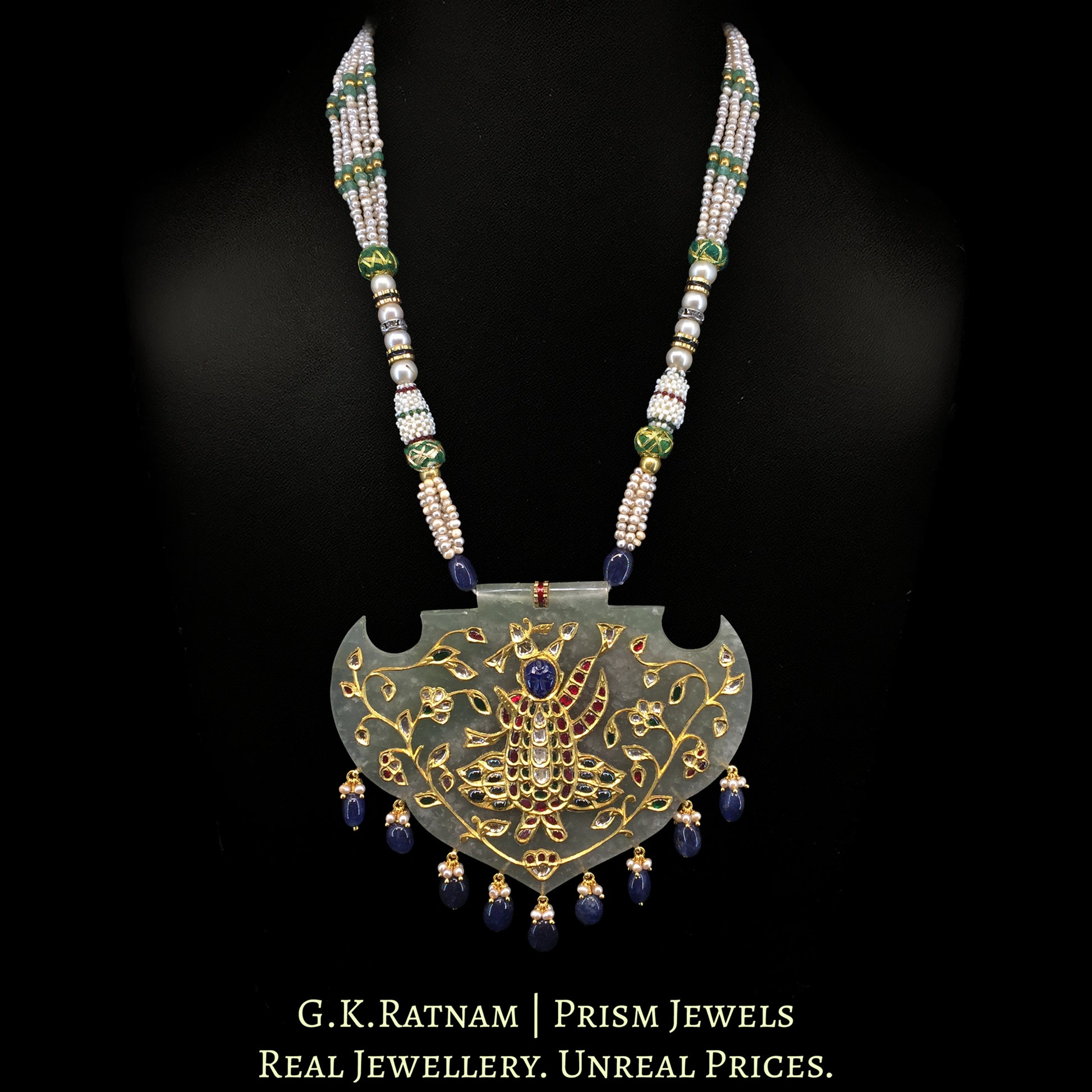 23K Gold And Diamond Polki Shrinath Ji Pendant With Stone - G. K. Ratnam