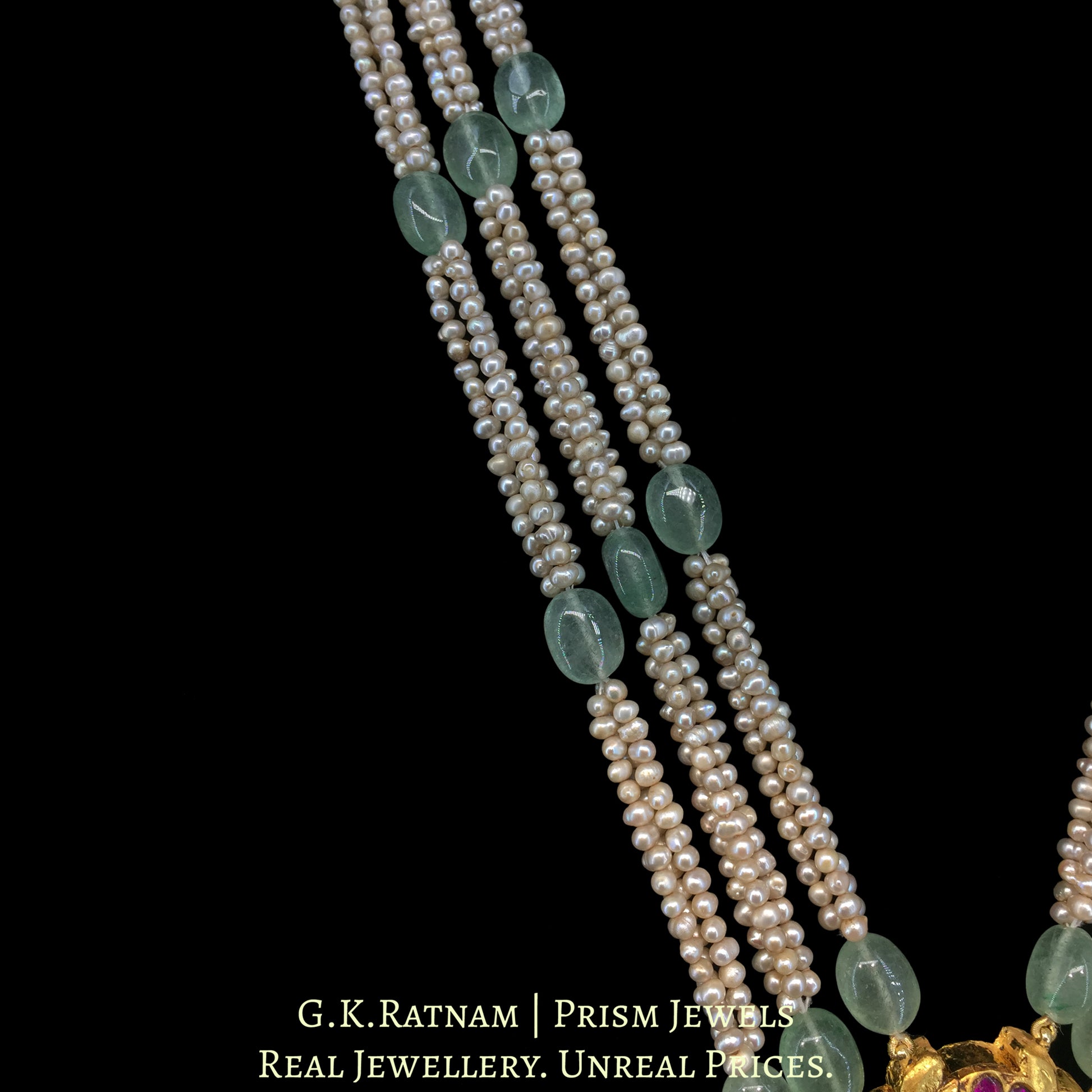 23K Gold And Diamond Polki Pendant With Antique Pearls And Strawberry Quartz - G. K. Ratnam