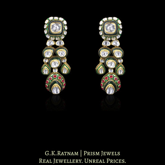 18K Gold And Diamond Polki Big 3 Line Necklace Set With Green Chudi - G. K. Ratnam