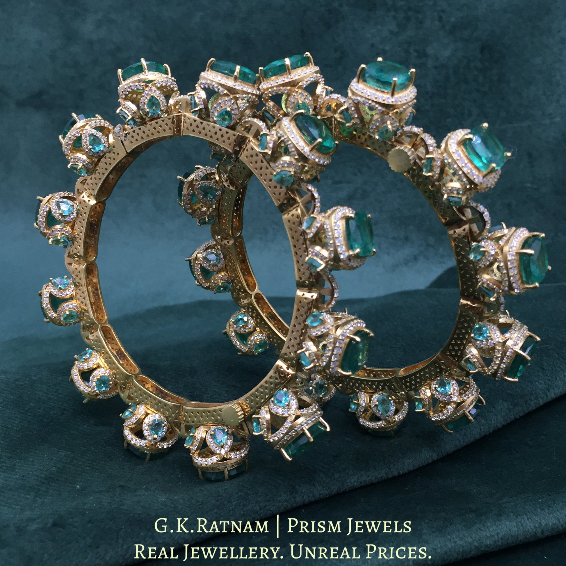 925 Silver Moissanite Polki Bangle Pair With Labgrown - G. K. Ratnam