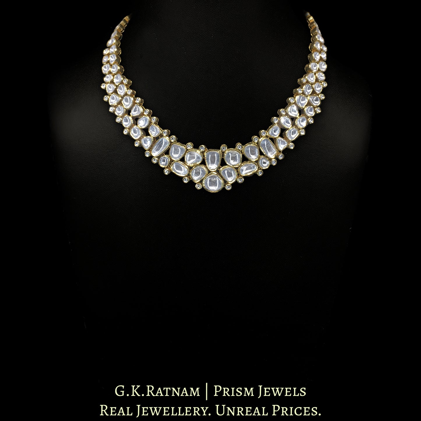 18K Gold And Diamond Polki Big 3 Line Necklace Set With Green Chudi - G. K. Ratnam
