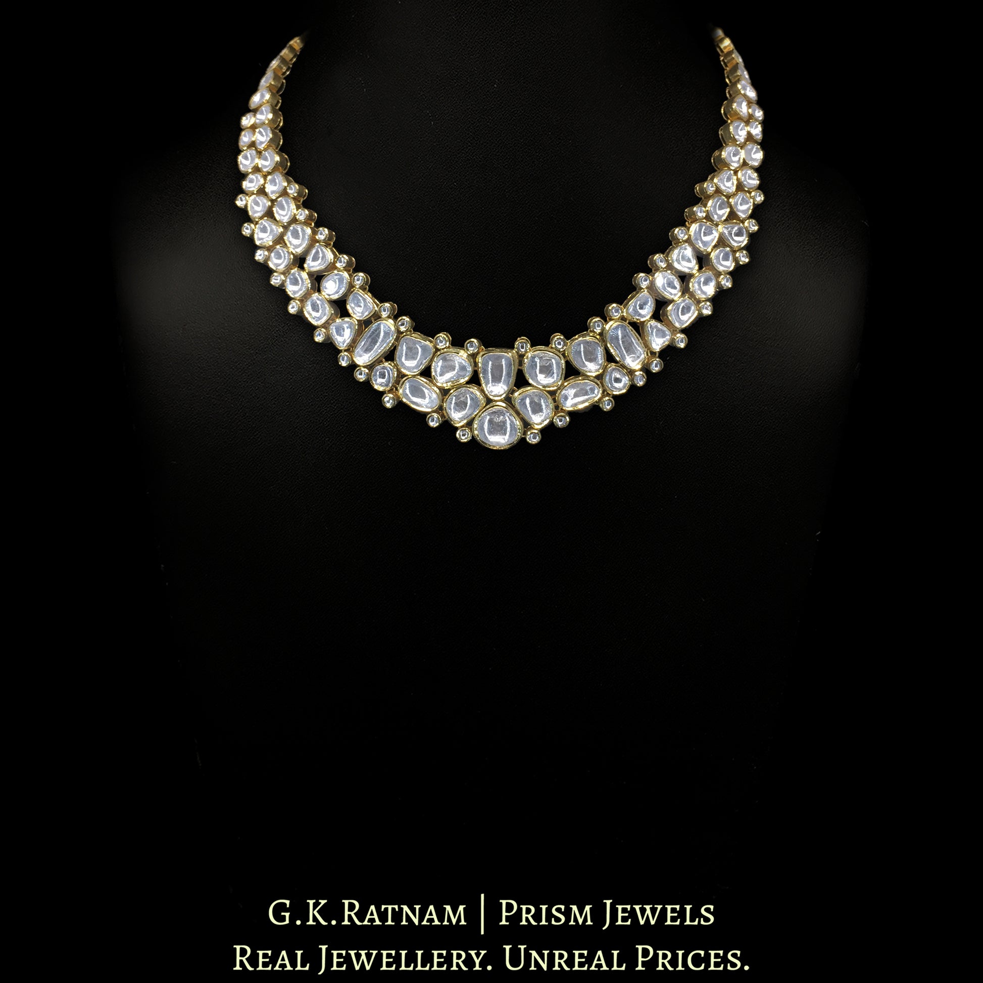 18K Gold And Diamond Polki Big 3 Line Necklace Set With Green Chudi - G. K. Ratnam
