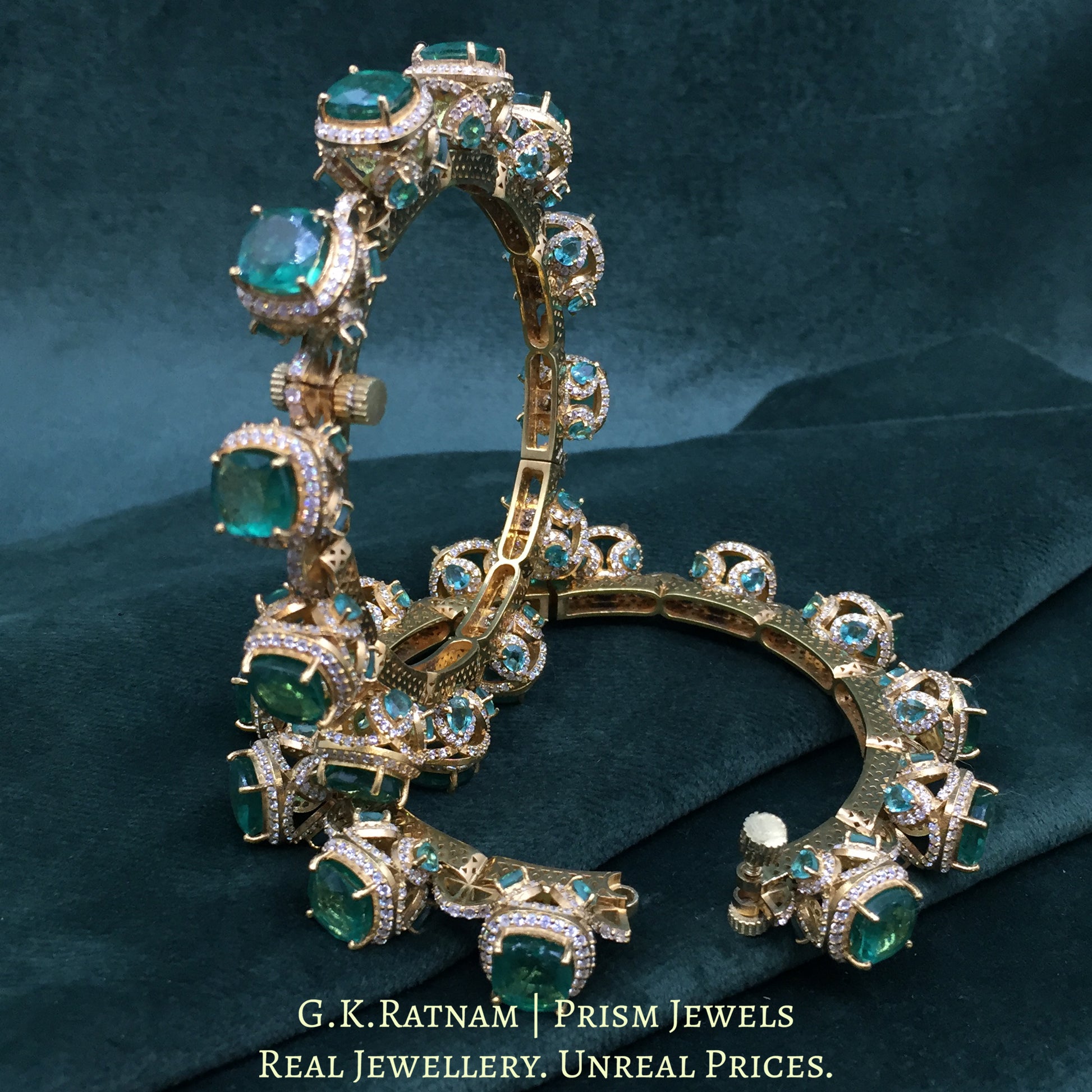 925 Silver Moissanite Polki Bangle Pair With Labgrown - G. K. Ratnam