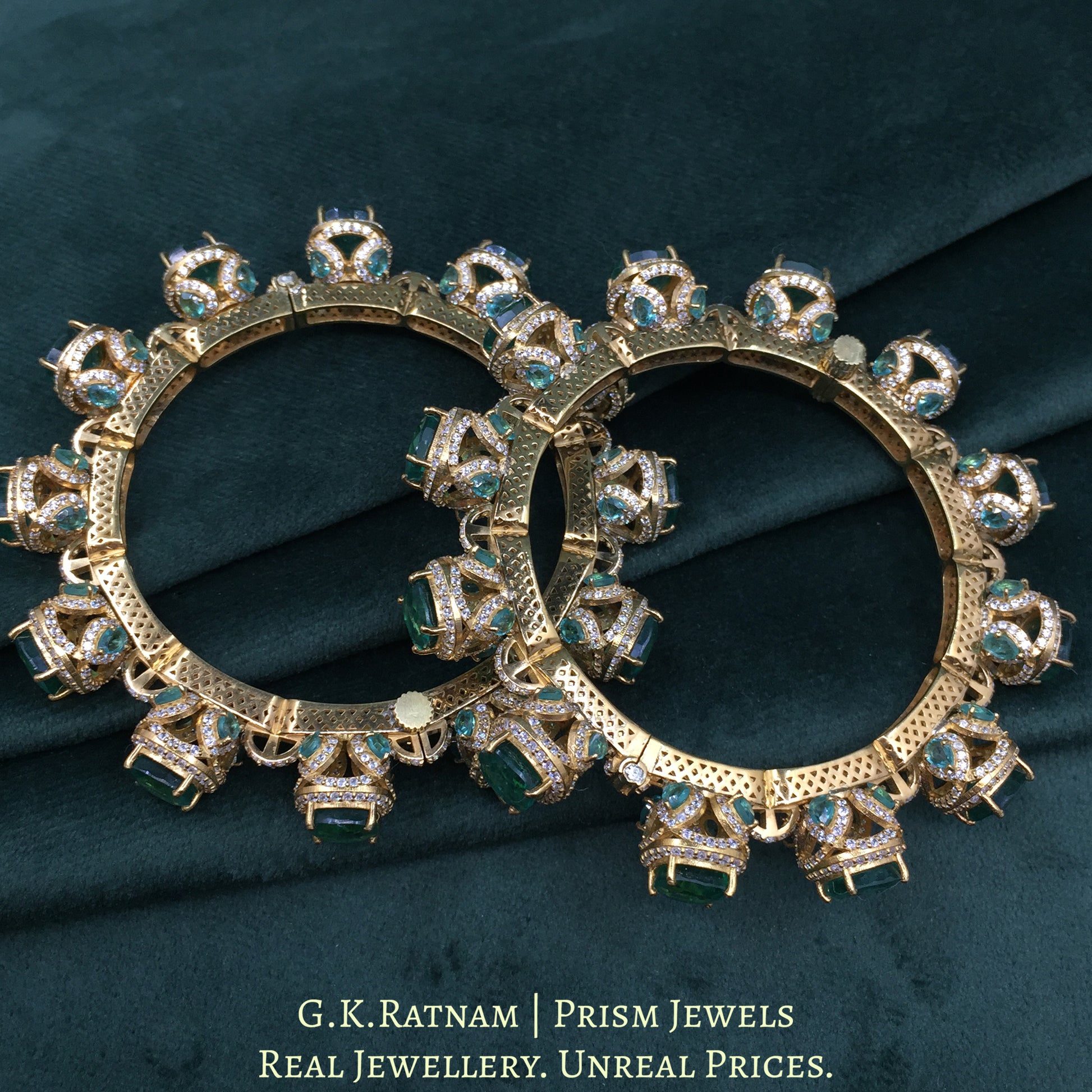 925 Silver Moissanite Polki Bangle Pair With Labgrown - G. K. Ratnam