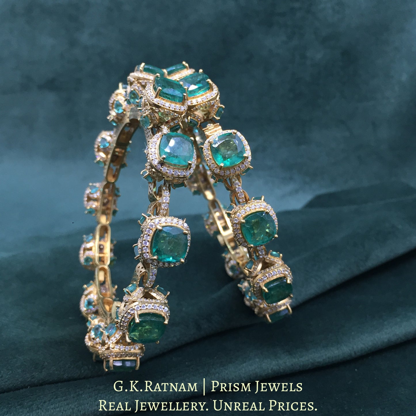 925 Silver Moissanite Polki Bangle Pair With Labgrown - G. K. Ratnam