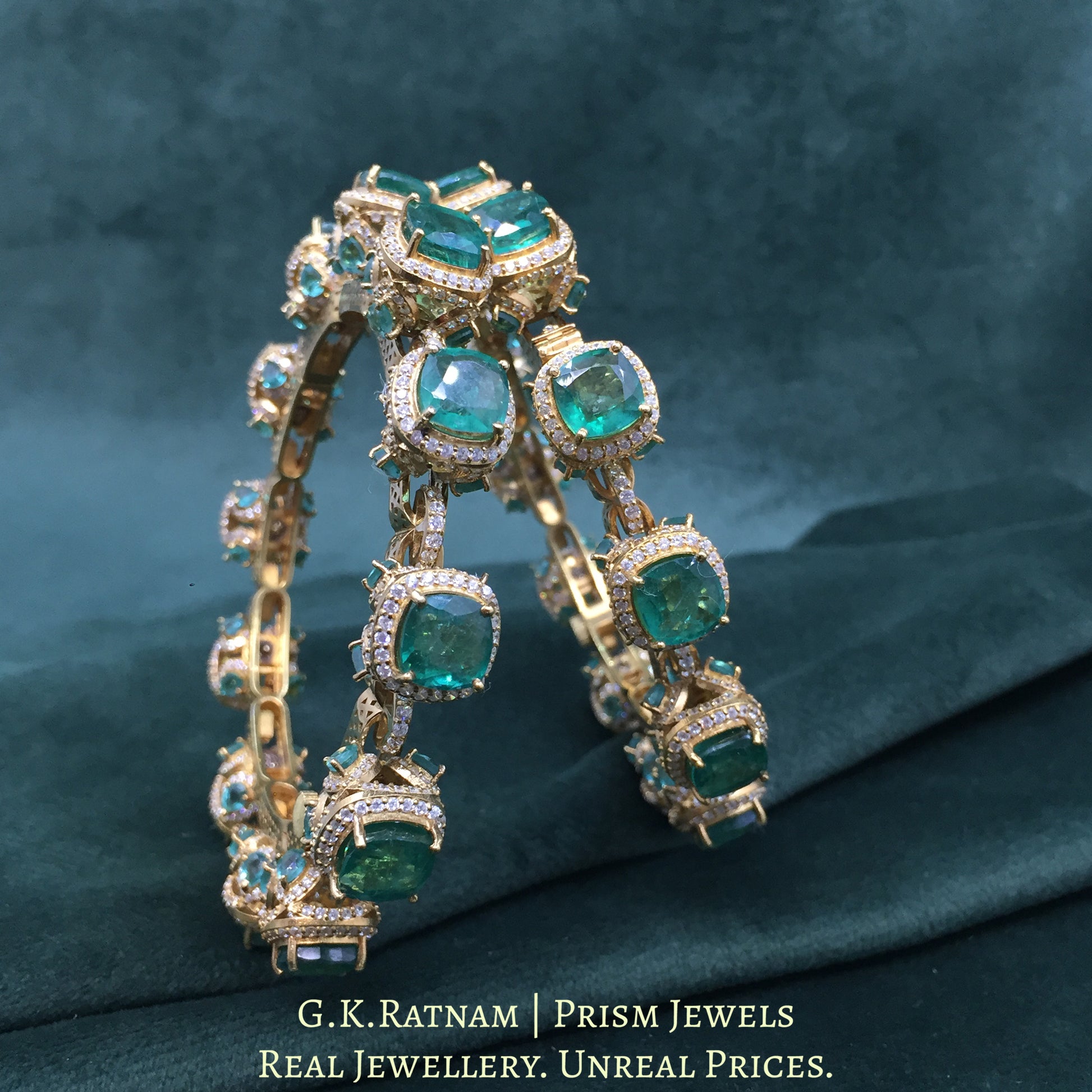 925 Silver Moissanite Polki Bangle Pair With Labgrown - G. K. Ratnam