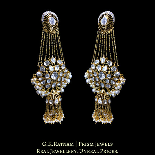 14K Gold And Diamond Polki Long Earrings With Small Jhumki - G. K. Ratnam