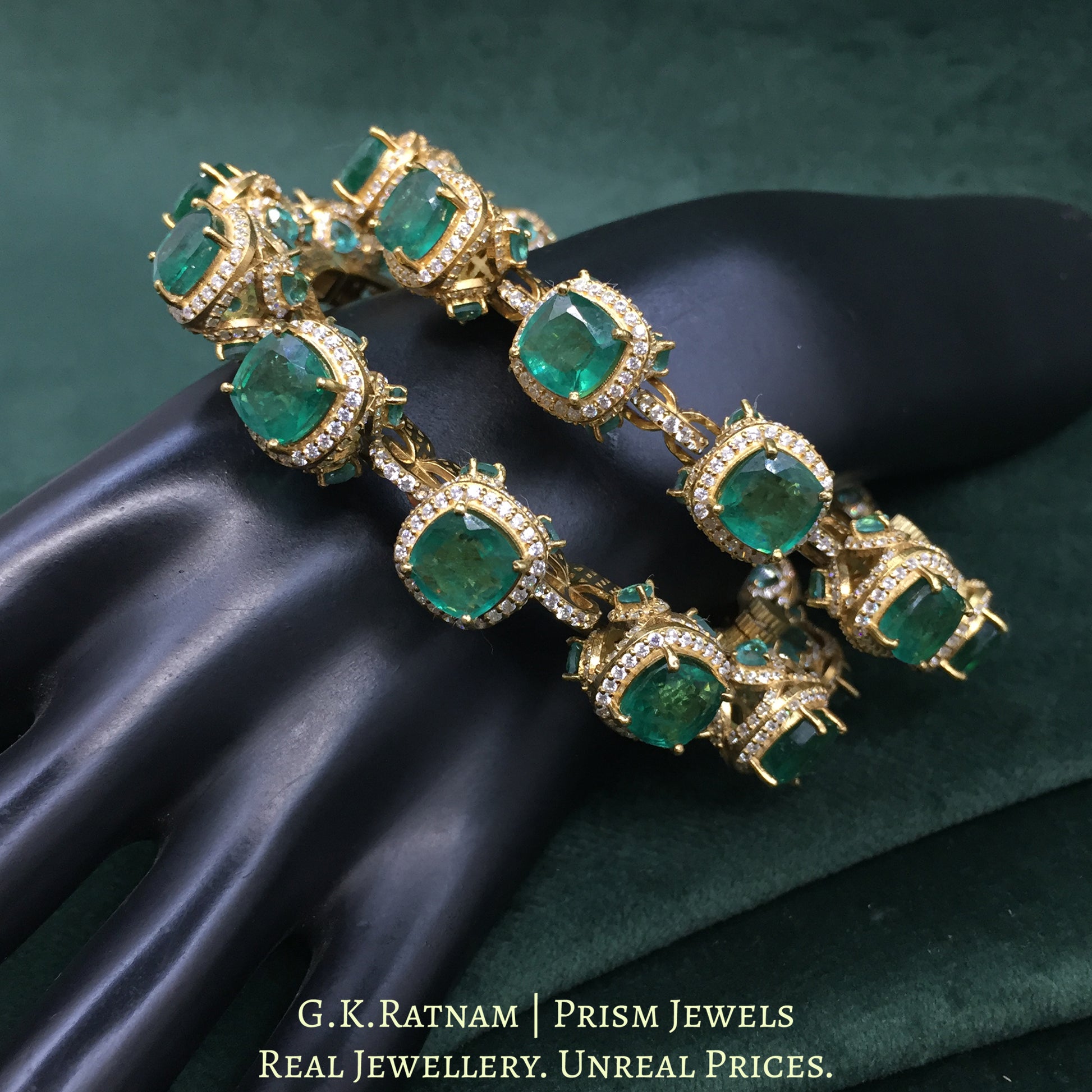 925 Silver Moissanite Polki Bangle Pair With Labgrown - G. K. Ratnam