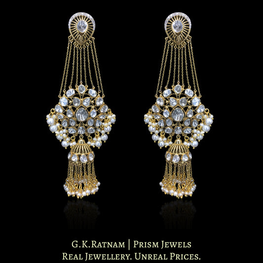 14K Gold And Diamond Polki Long Earrings With Small Jhumki - G. K. Ratnam
