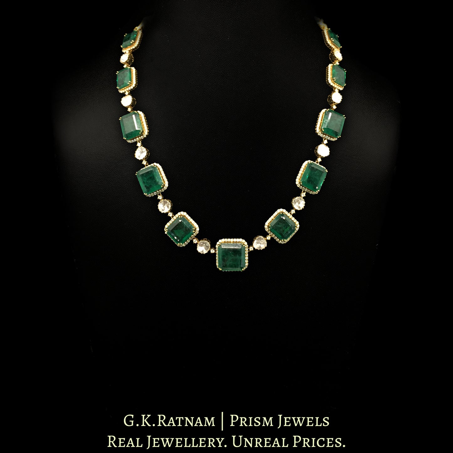14K Gold And Diamond Polki Open Setting Necklace With Lab grown Emeralds - G. K. Ratnam