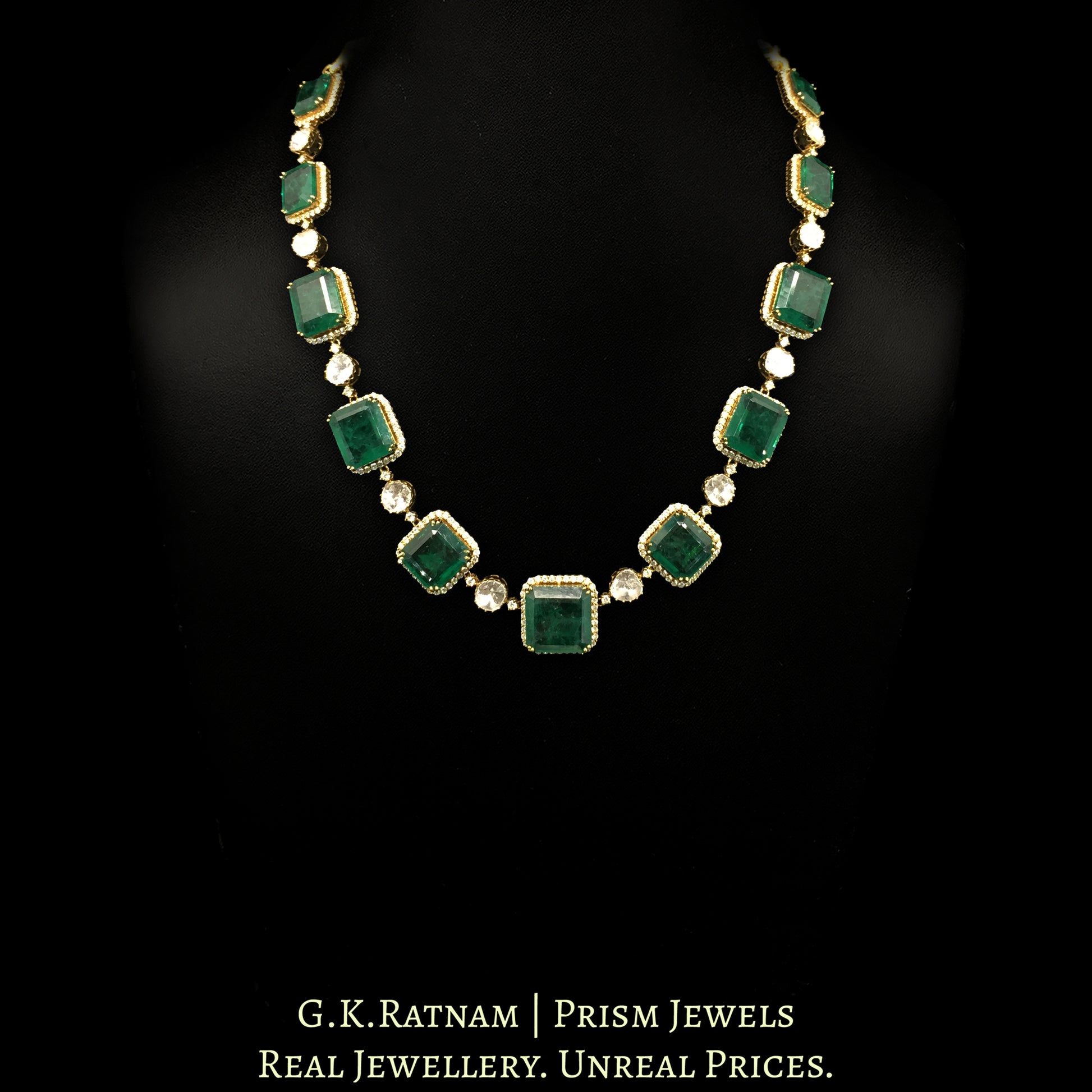 14K Gold And Diamond Polki Open Setting Necklace With Lab grown Emeralds - G. K. Ratnam
