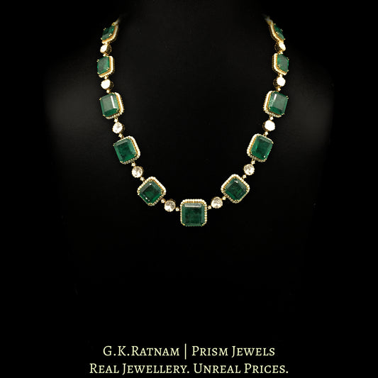 14K Gold And Diamond Polki Open Setting Necklace With Lab grown Emeralds - G. K. Ratnam