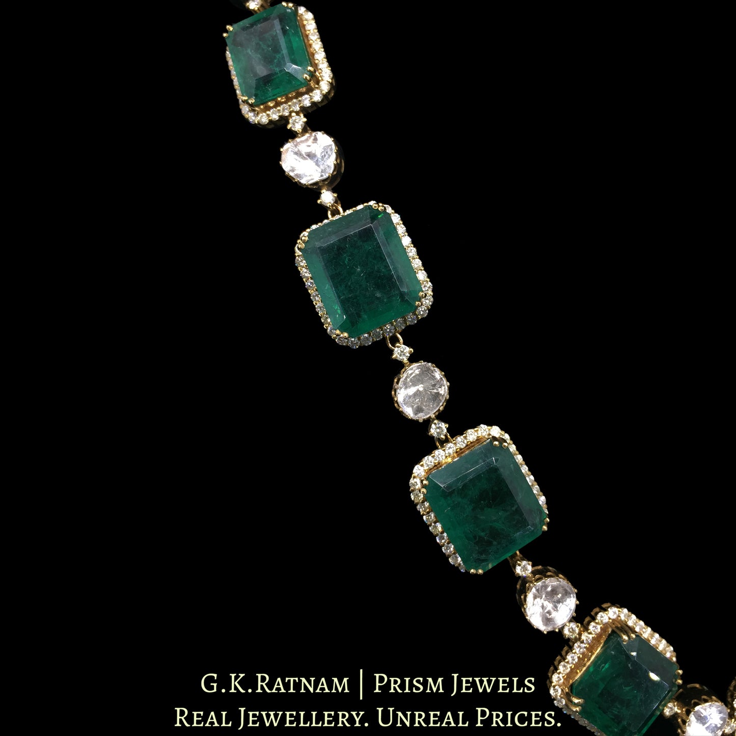 14K Gold And Diamond Polki Open Setting Necklace With Lab grown Emeralds - G. K. Ratnam