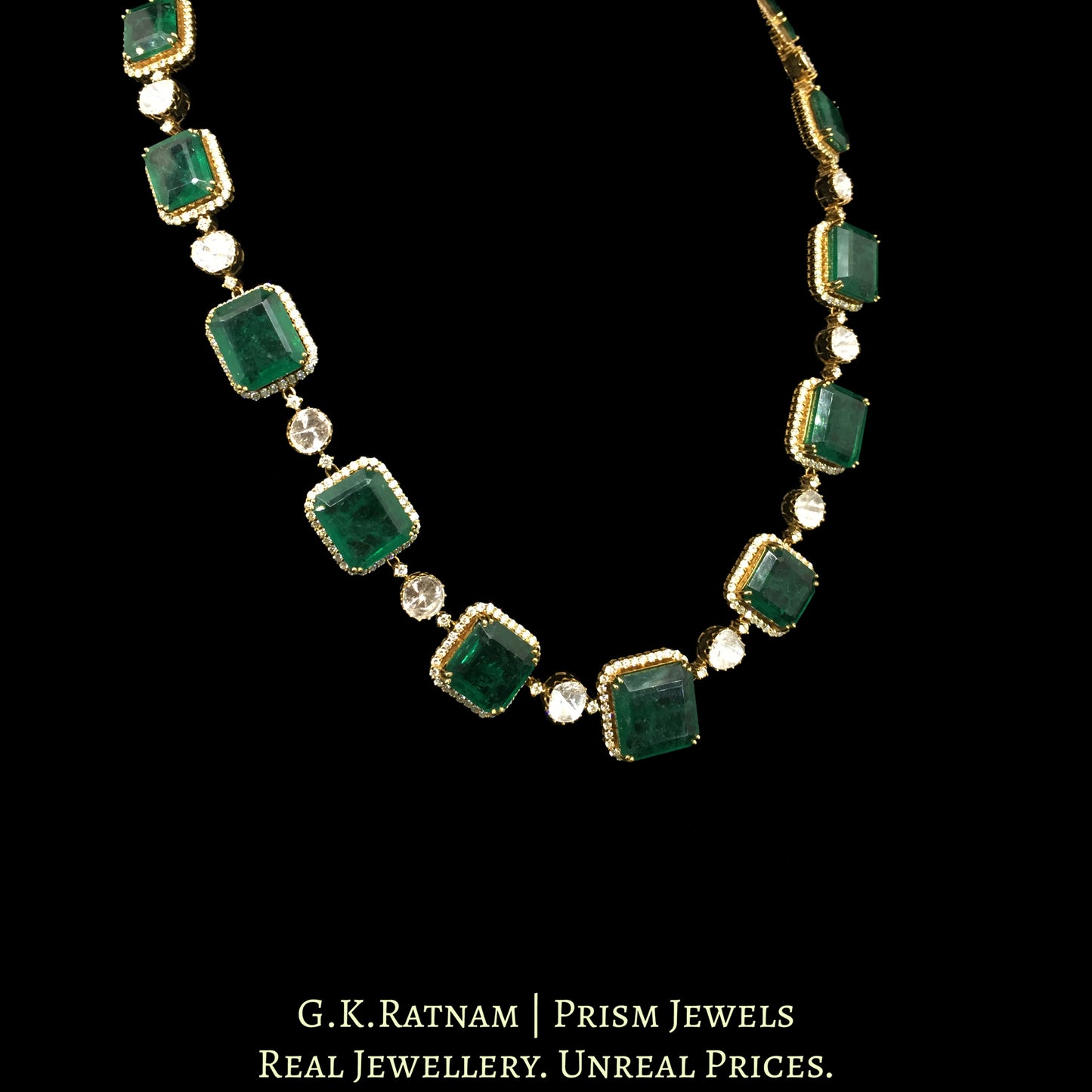 14K Gold And Diamond Polki Open Setting Necklace With Lab grown Emeralds - G. K. Ratnam