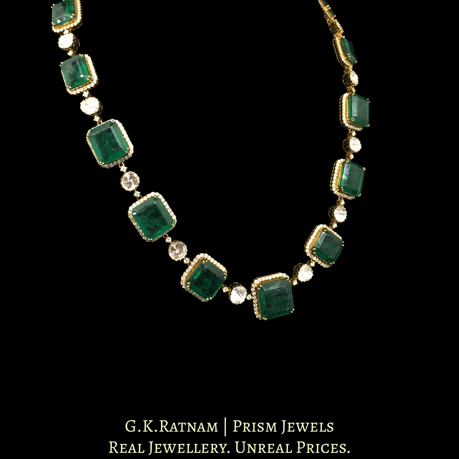 14K Gold And Diamond Polki Open Setting Necklace With Lab grown Emeralds - G. K. Ratnam