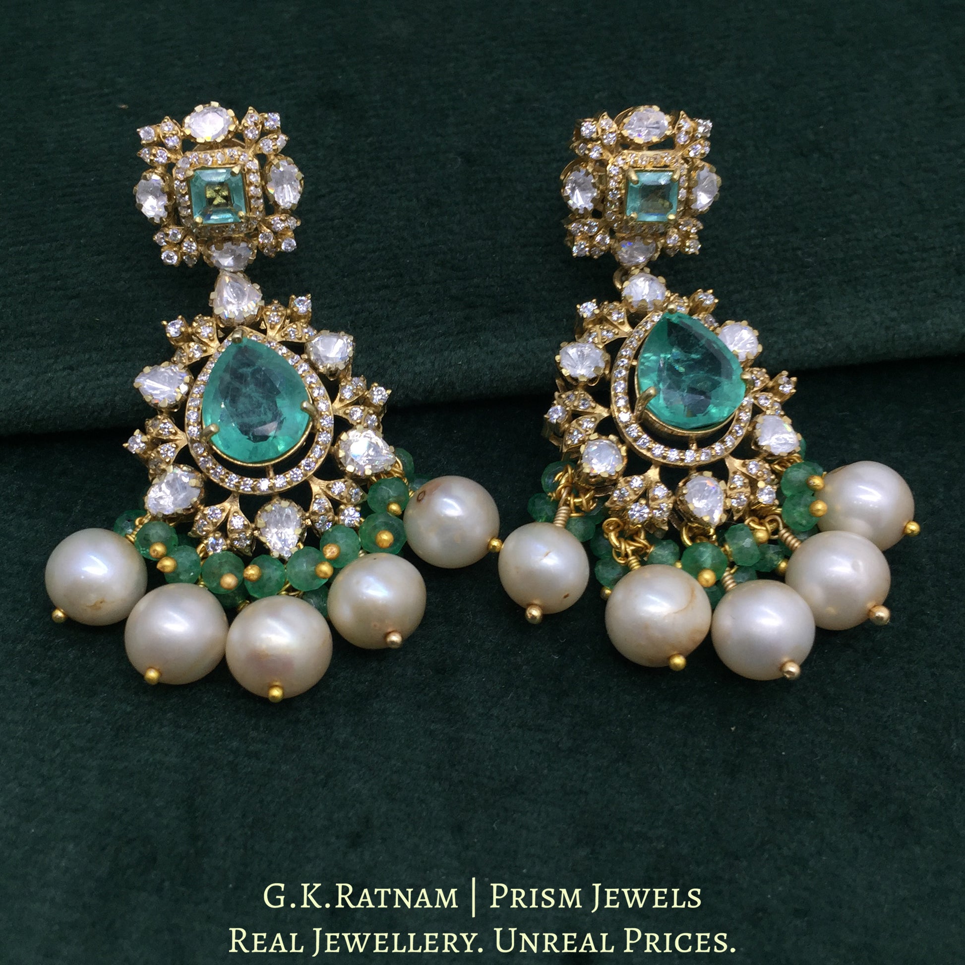 925 Silver And Moissanite Polki Necklace Set With Pearls - G. K. Ratnam
