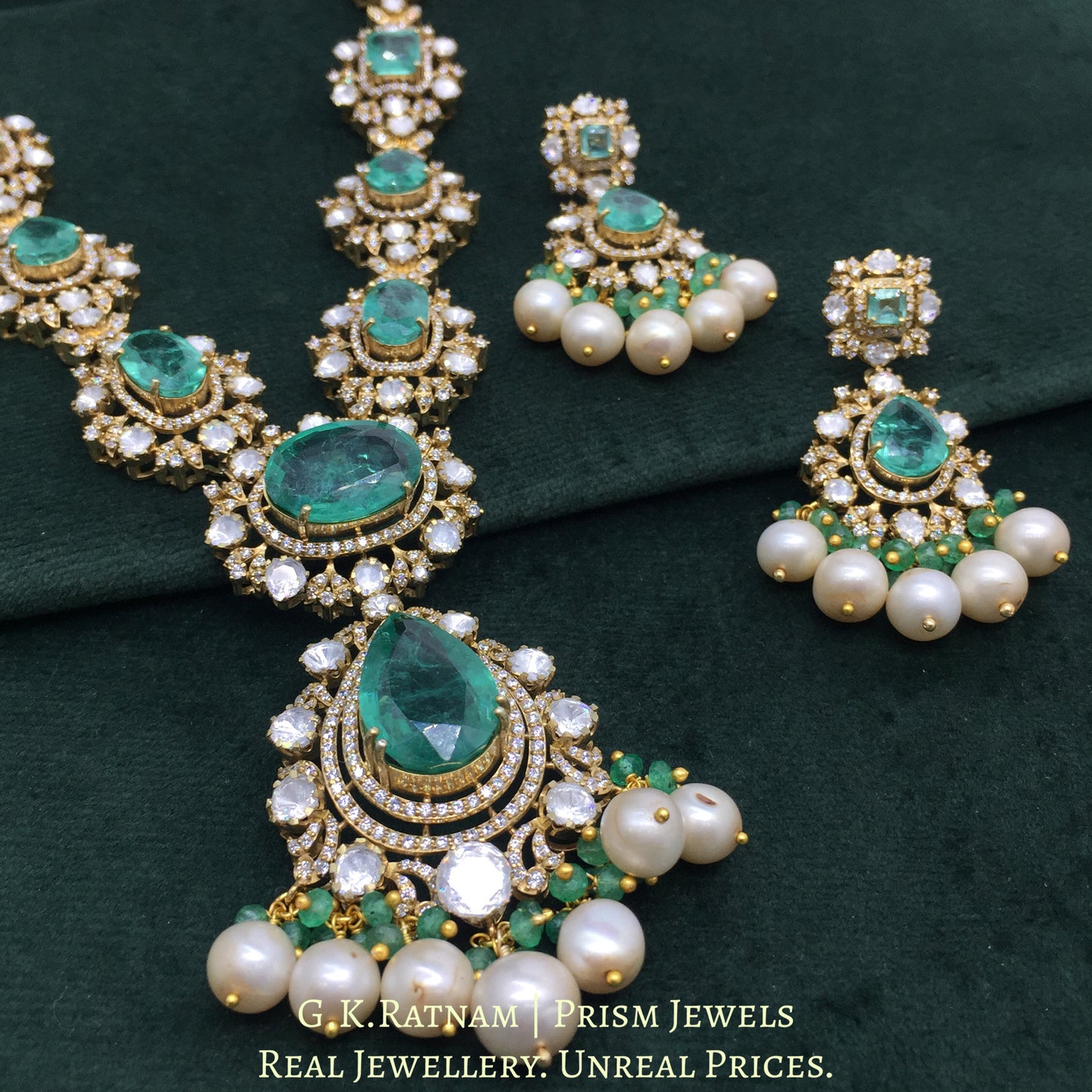925 Silver And Moissanite Polki Necklace Set With Pearls - G. K. Ratnam