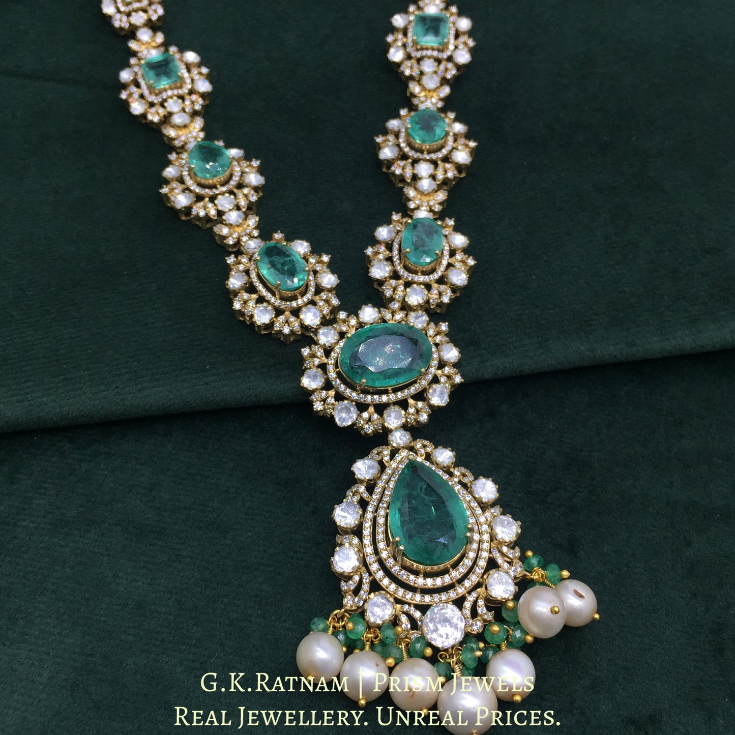 925 Silver And Moissanite Polki Necklace Set With Pearls - G. K. Ratnam