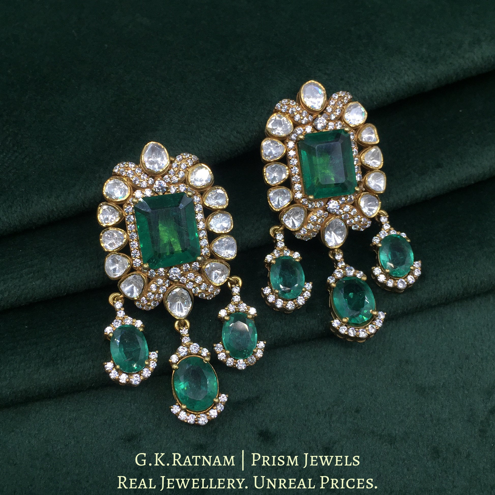 925 Silver And Moissanite Polki Necklace Set With Lab Grown Emeralds - G. K. Ratnam