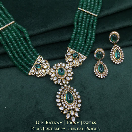 925 Silver And Moissanite Polki Pendant Set With Lab Grown Emeralds And Strawberry Quartz - G. K. Ratnam