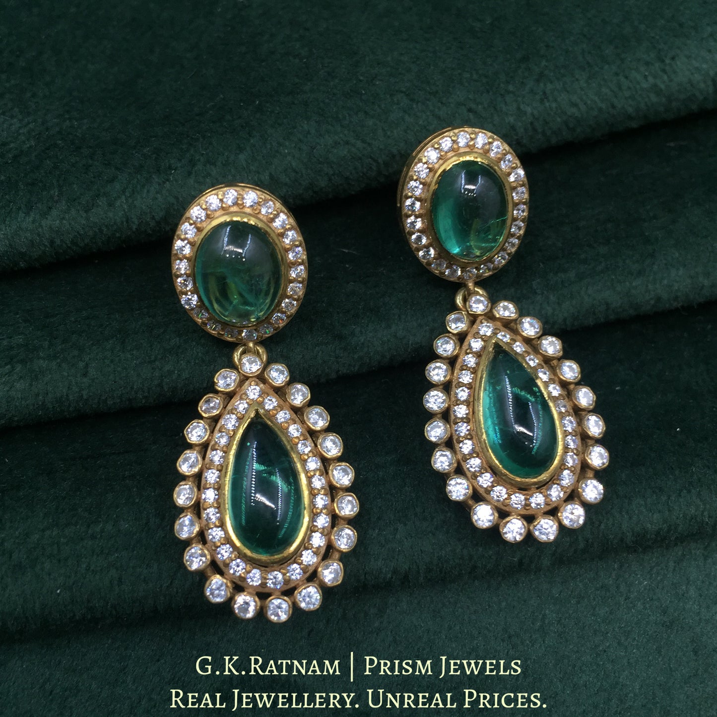 925 Silver And Moissanite Polki Pendant Set With Lab Grown Emeralds And Strawberry Quartz - G. K. Ratnam