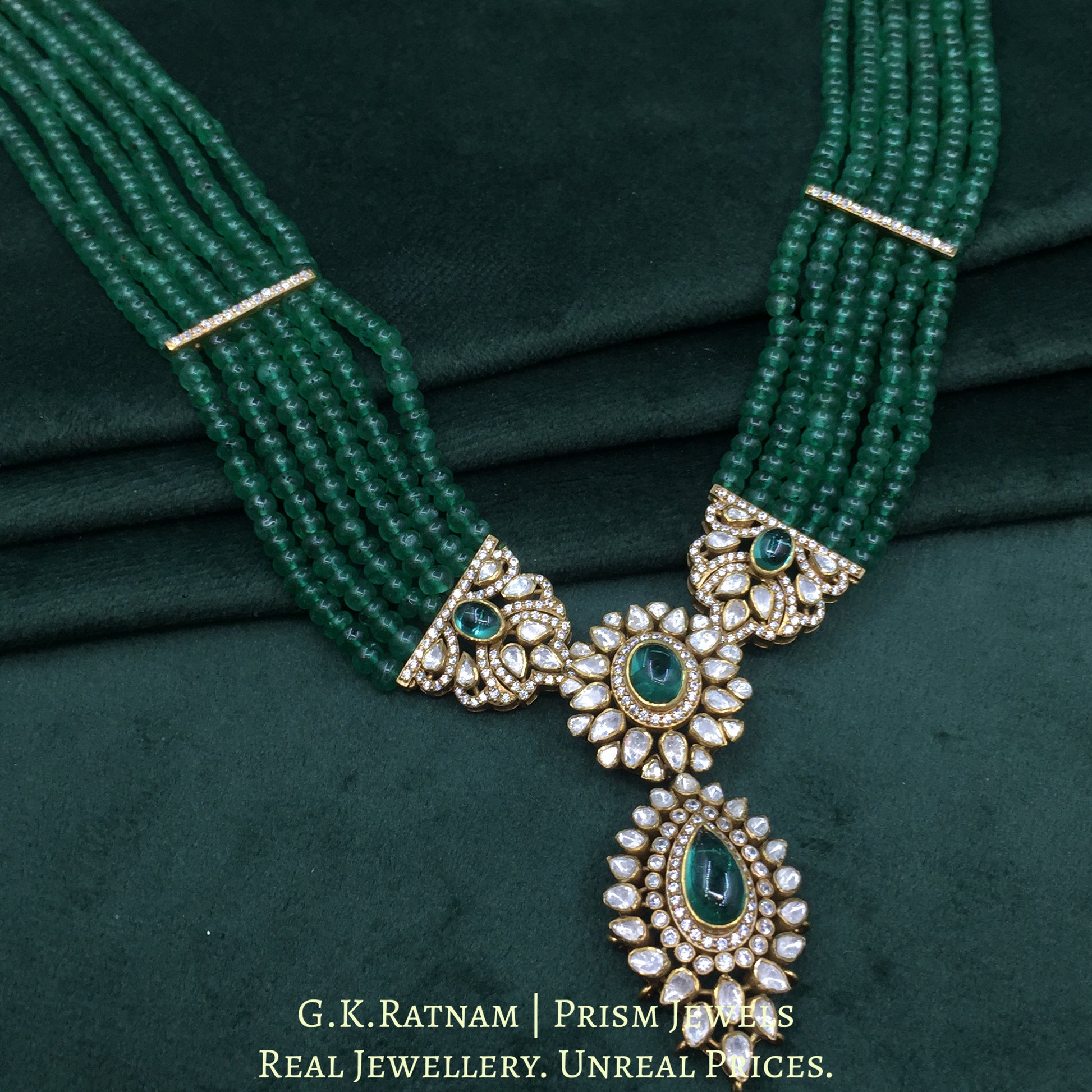 925 Silver And Moissanite Polki Pendant Set With Lab Grown Emeralds And Strawberry Quartz - G. K. Ratnam