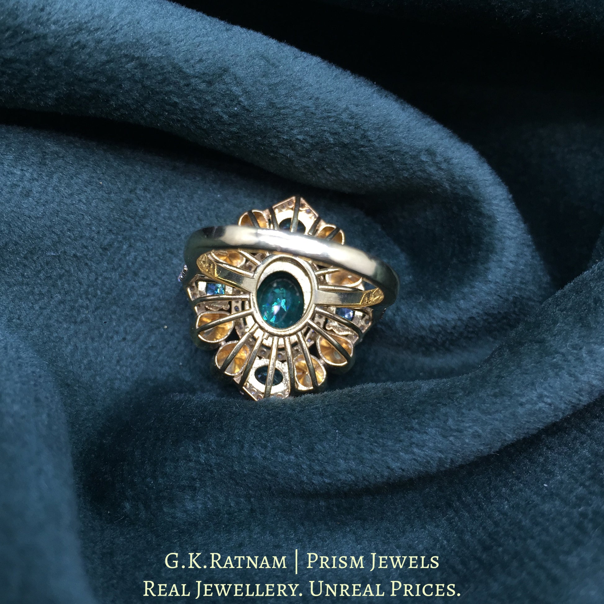 925 Silver And Moissanite Polki Ring With Lab Grown Emerald - G. K. Ratnam