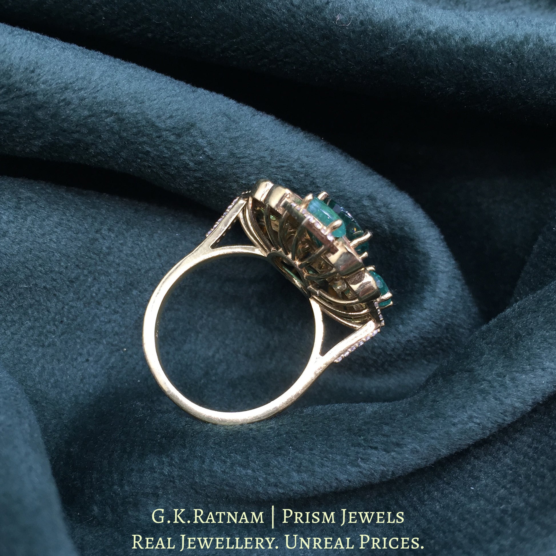 925 Silver And Moissanite Polki Ring With Lab Grown Emerald - G. K. Ratnam