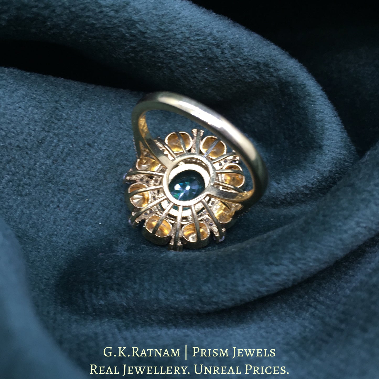 925 Silver And Moissanite Polki Ring With Lab-Grown Emerald - G. K. Ratnam
