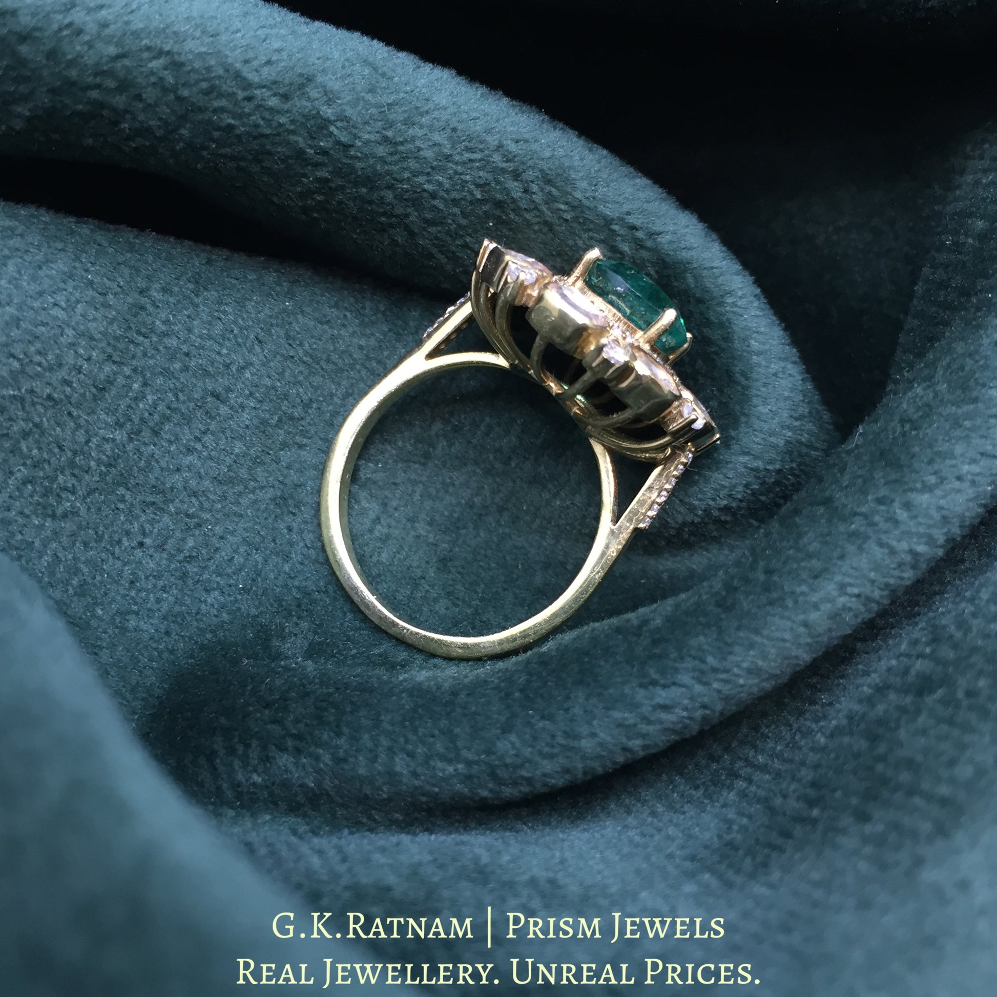 925 Silver And Moissanite Polki Ring With Lab-Grown Emerald - G. K. Ratnam