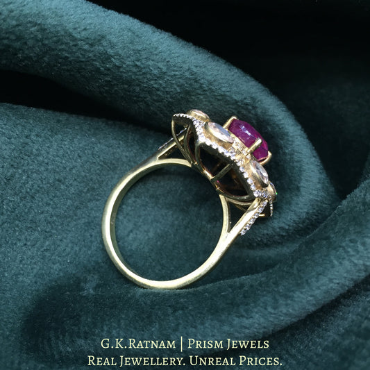 925 Silver And Moissanite Polki Ring With Lab-Grown Ruby - G. K. Ratnam