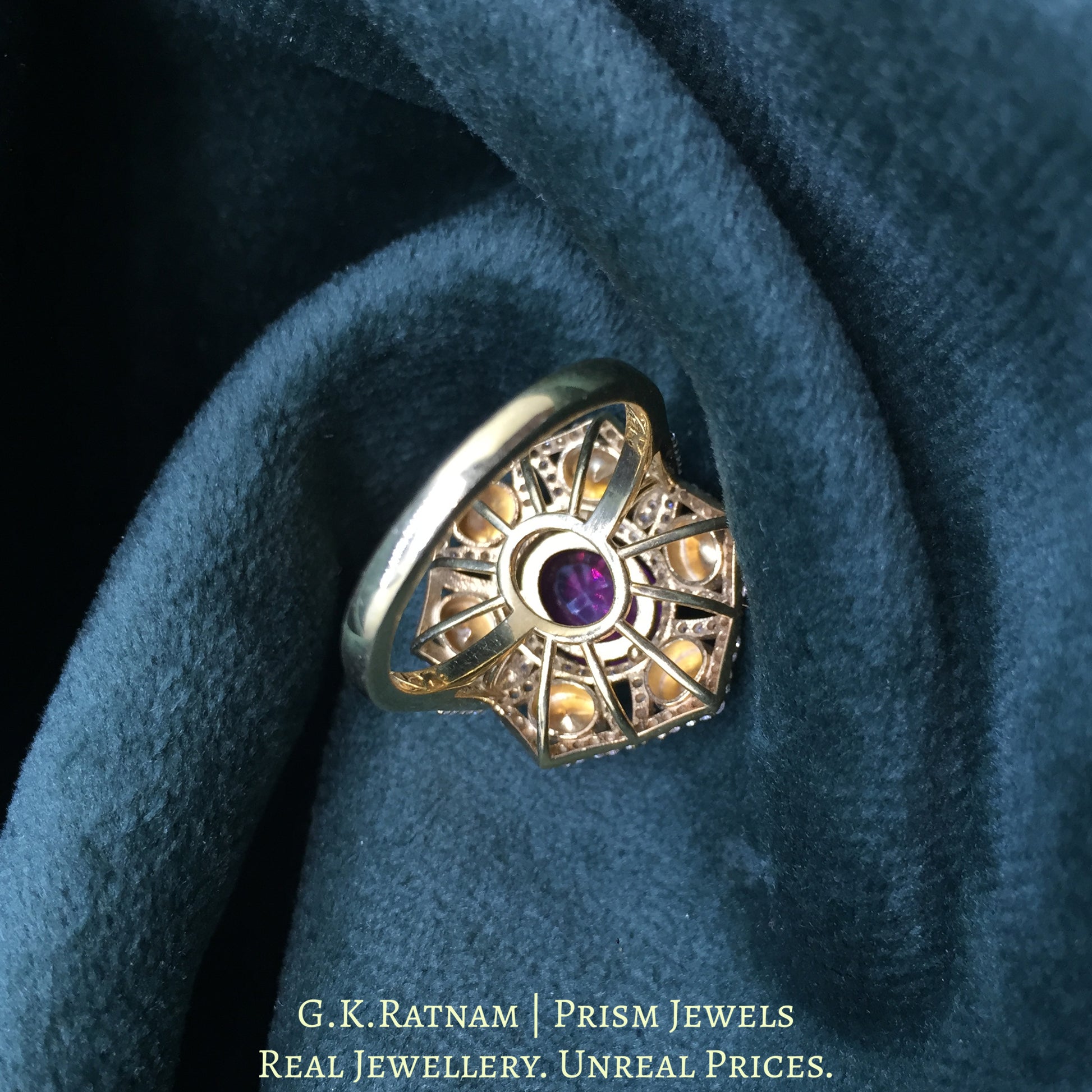 925 Silver And Moissanite Polki Ring With Lab-Grown Ruby - G. K. Ratnam
