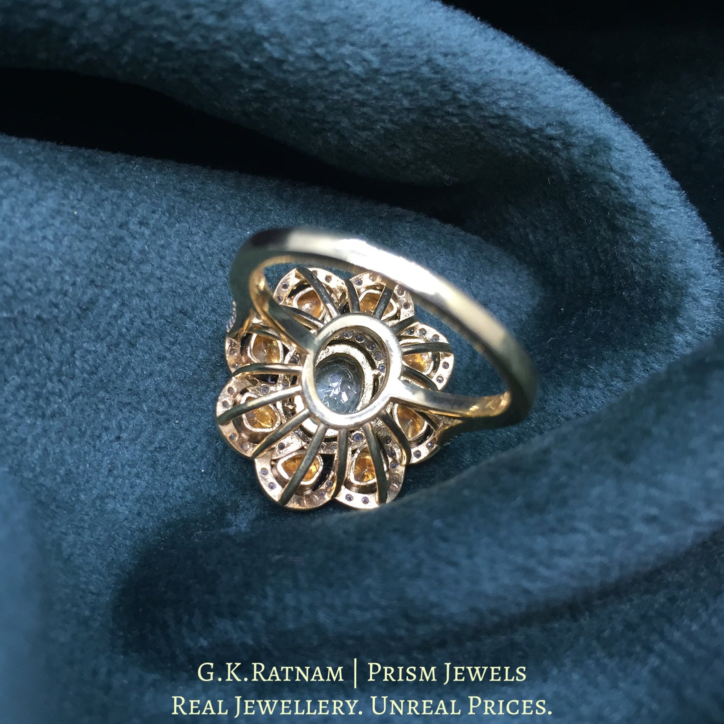 925 Silver Moissanite Polki Ring With Lab-Grown Yellow Sapphire - G. K. Ratnam