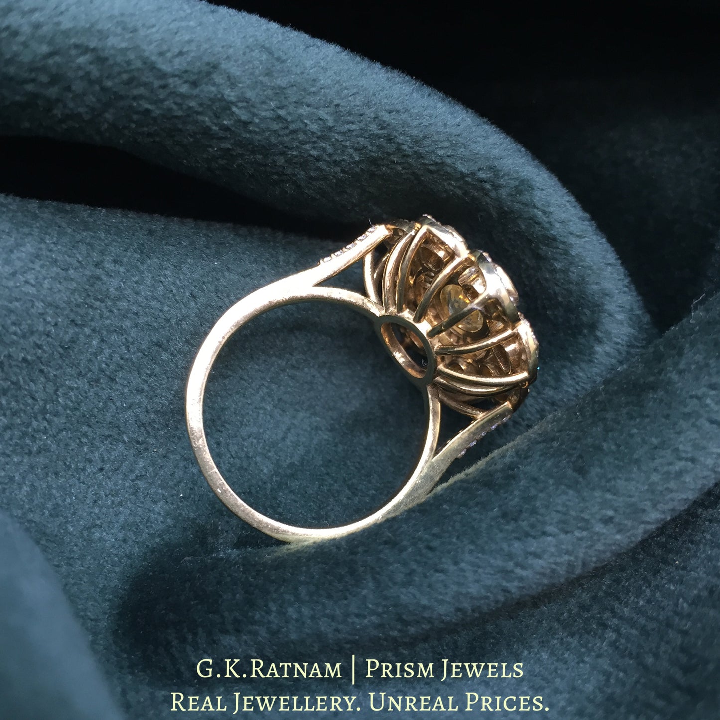 925 Silver Moissanite Polki Ring With Lab-Grown Yellow Sapphire - G. K. Ratnam
