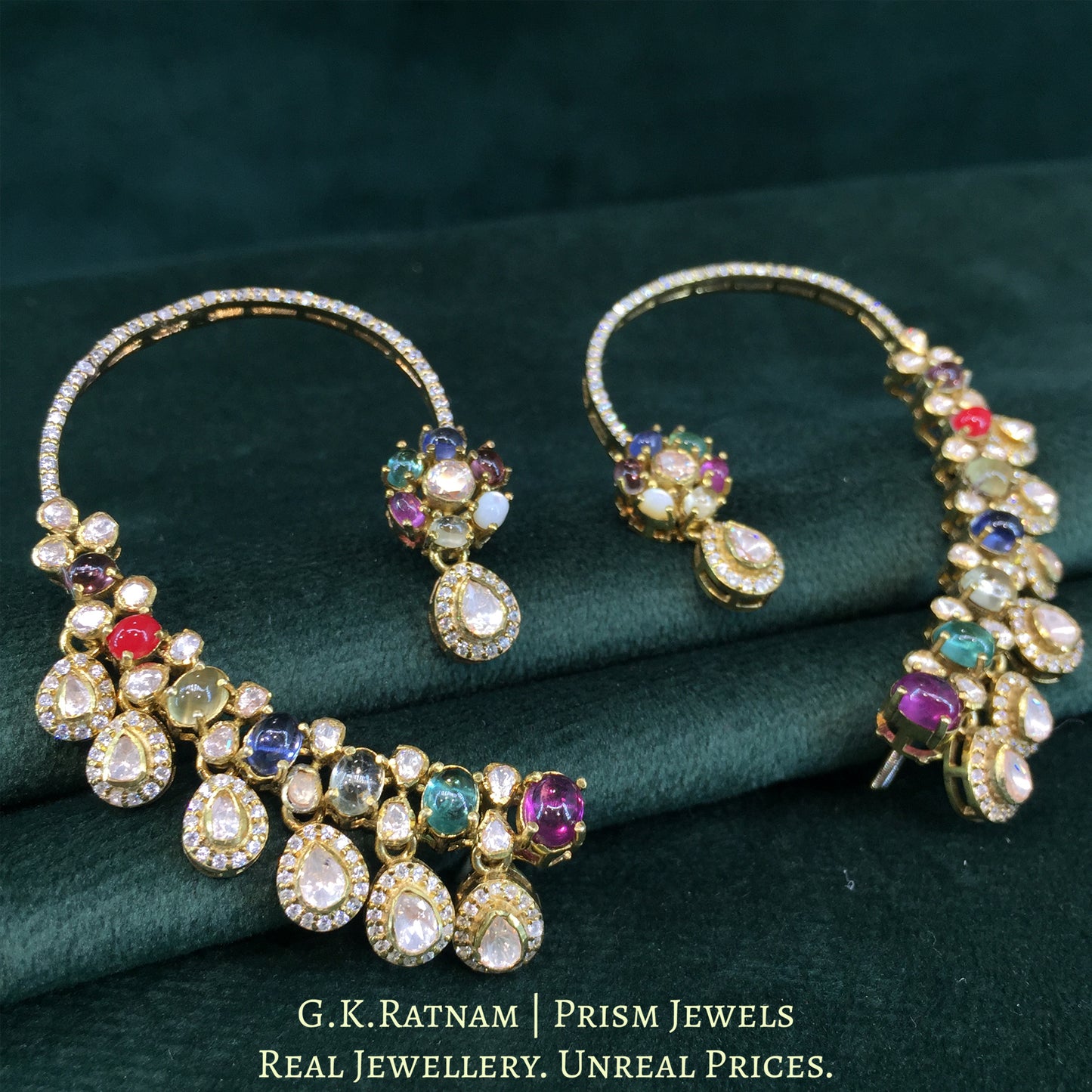 925 Silver And Moissanite Polki Earring With Lab-Grown Stones - G. K. Ratnam