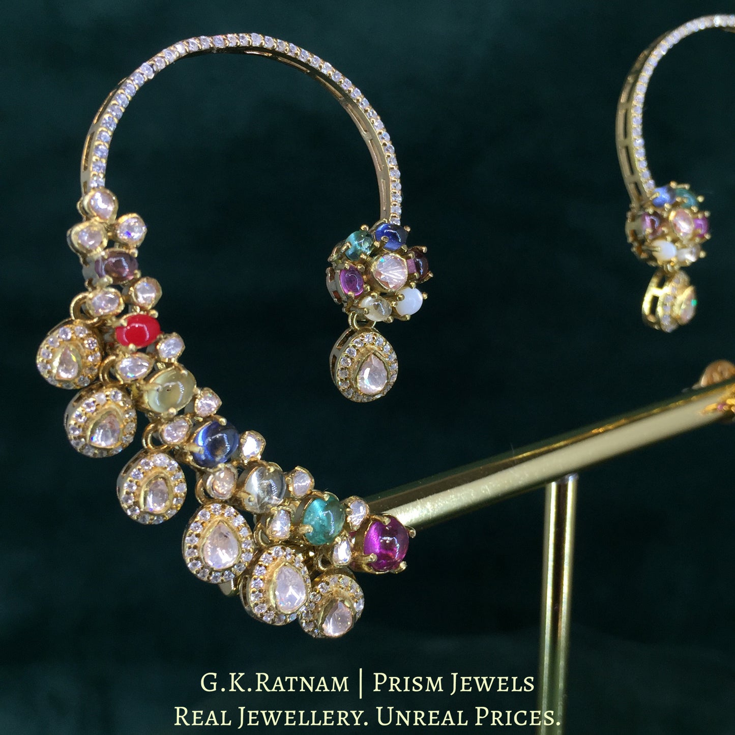 925 Silver And Moissanite Polki Earring With Lab-Grown Stones - G. K. Ratnam