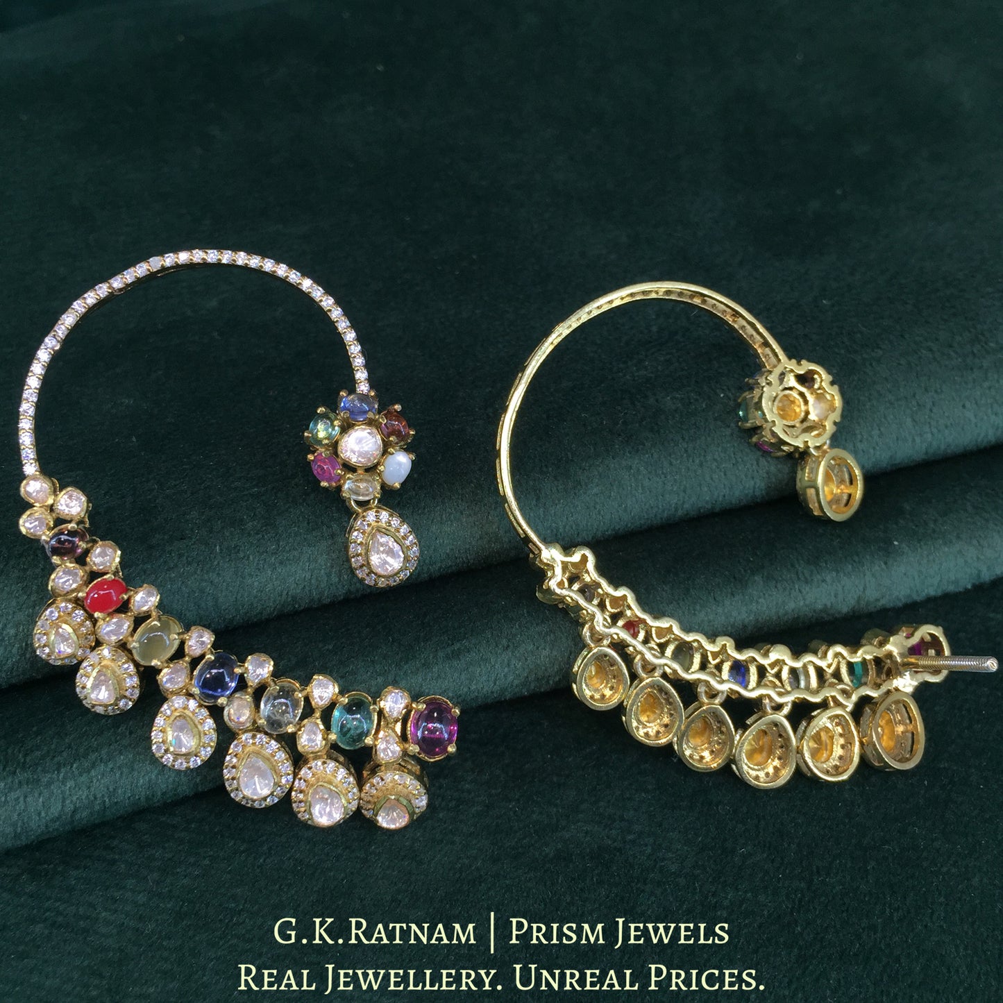 925 Silver And Moissanite Polki Earring With Lab-Grown Stones - G. K. Ratnam