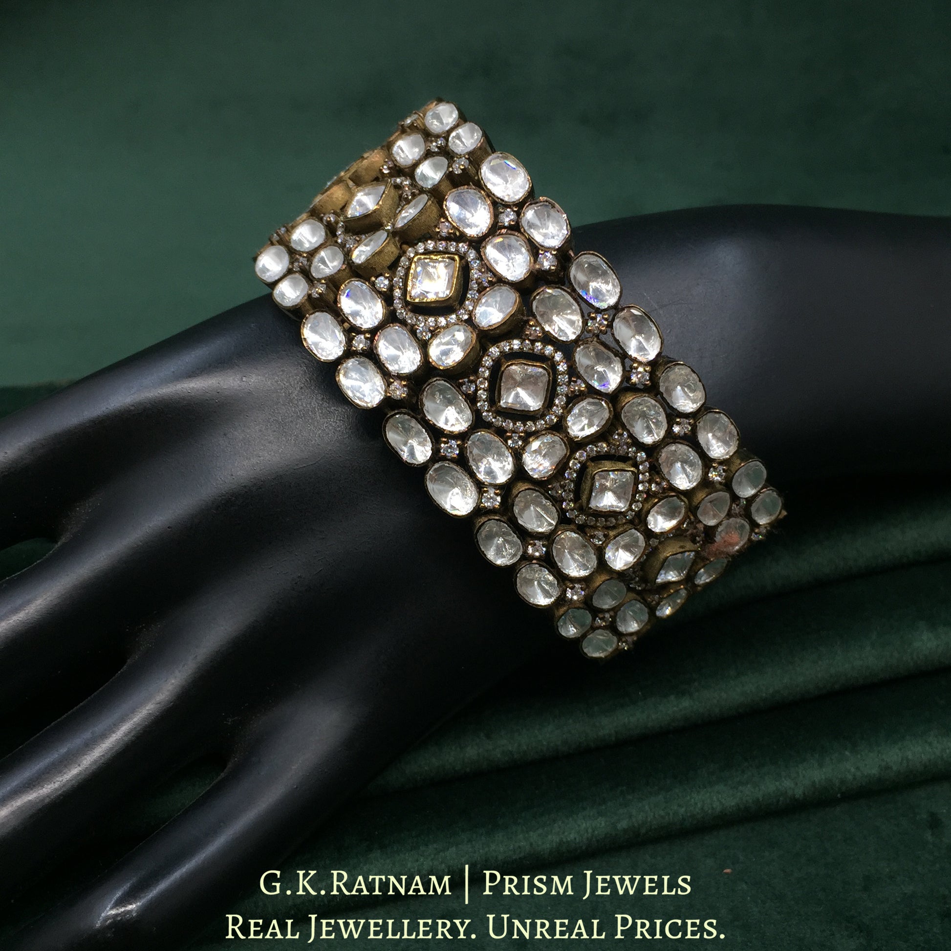 925 Silver And Moissanite Polki Bracelet With Antique Finish - G. K. Ratnam